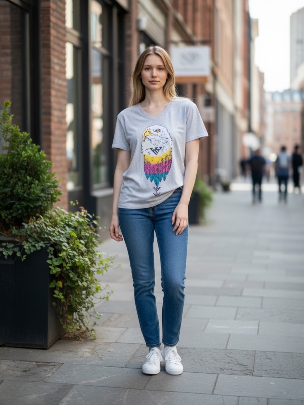 POL Graphic Eagle V-Neck Tee in Heather Gray NWOT Size M - Picture 2 of 6